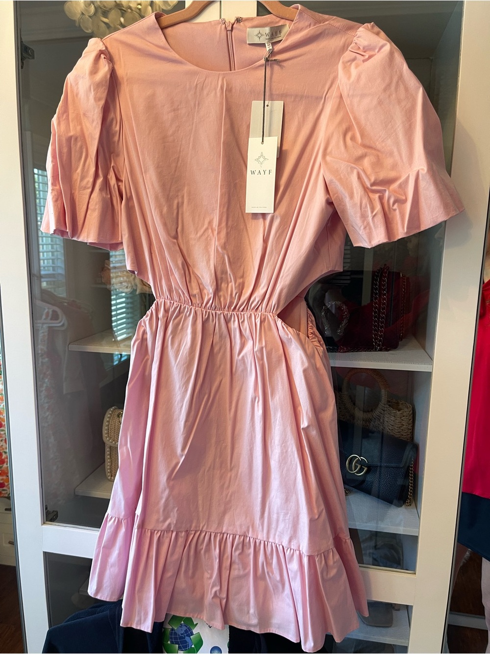 Wayf Blush Pink Puff Sleeve Ruffle Dress